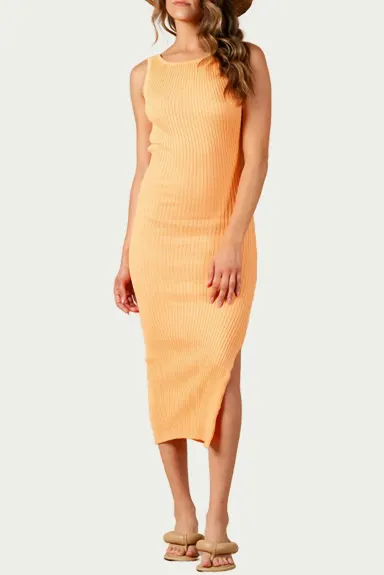 LUCCA - Amaryllis Open-Back Ribbed Knit Midi Dress