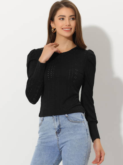 Allegra K - Hollow Out Slim Fit Long Sleeve Top