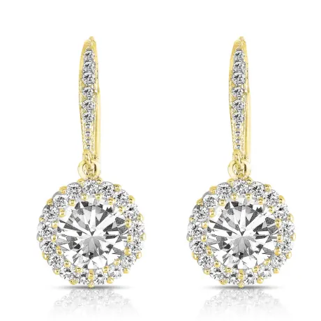 Genevive Sterling Silver with Colored Round Cubic Zirconia Halo Drop Earrings