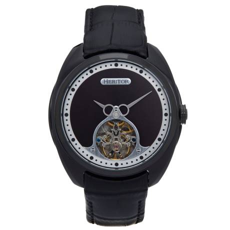 Heritor Automatic - Roman Semi-Skeleton Leather-Band Watch - Silver/Black