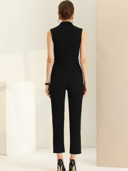 Allegra K - Sleeveless Belted Fitted Jumpsuit