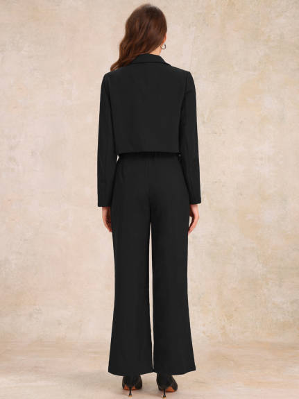 INSPIRE CHIC - Long Sleeve Cropped Blazer Pant Suit