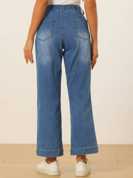 Allegra K - Straight Wide Leg Loose Denim Pants