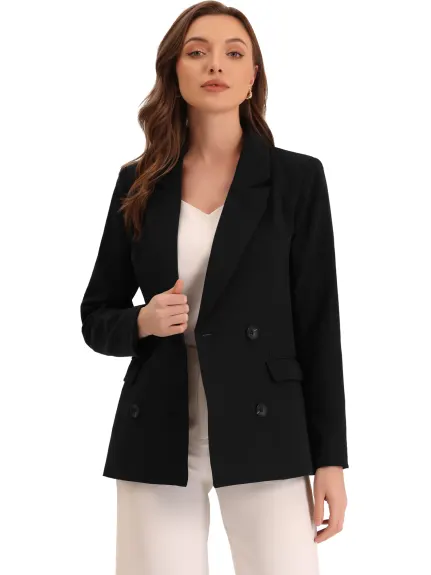 Allegra K- Lapel Double Breasted Padded Shoulder Blazer