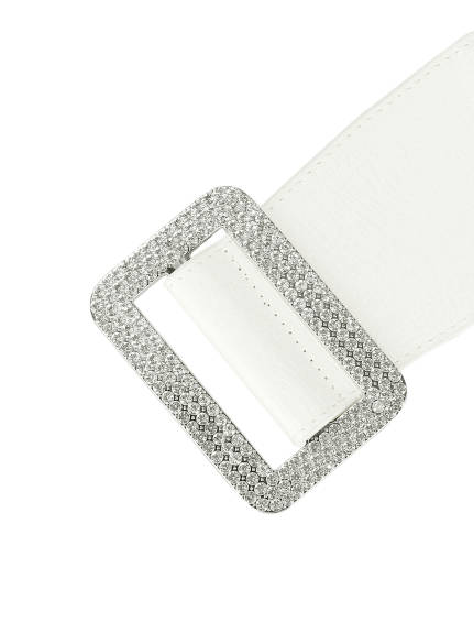 Allegra K- Thick Waist Elastic Rhinestone Buckle Wide Belt