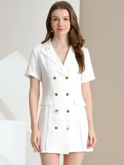 Allegra K- Lapel Collar Double Breasted Short Sleeve Mini Blazer Dress
