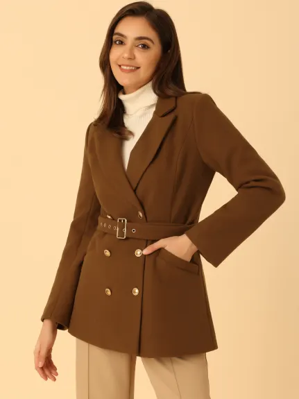 Allegra K- Trenchcoat hiver Double boutonnage à revers cranté manches longues