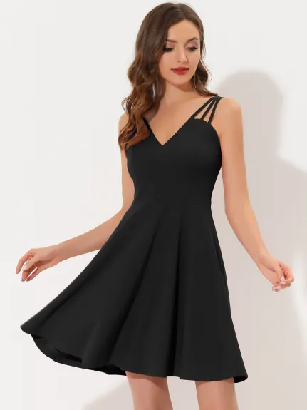 Allegra K- V Neck Above the Knee Sleeveless Dress