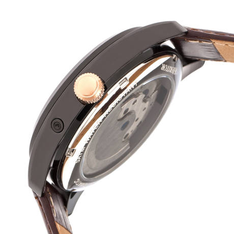 Montre automatique semi-squelette Heritor Sebastian avec bracelet en cuir - Noir