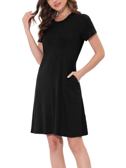 cheibear - Lounge Dress Strtechy Nightshirt with Pockets