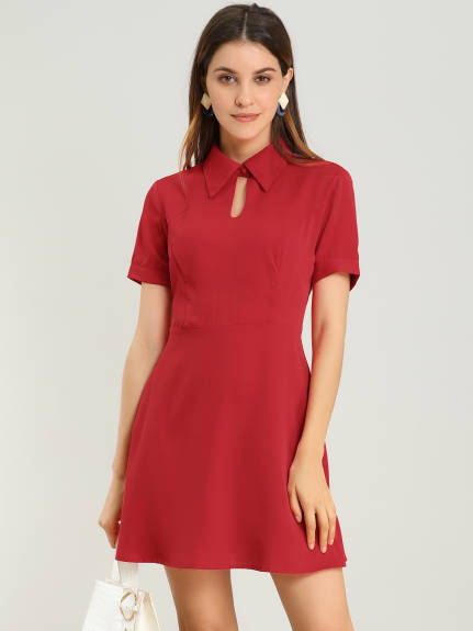 Allegra K- Turndown Collared Keyhole Fit and Flare Mini Dress