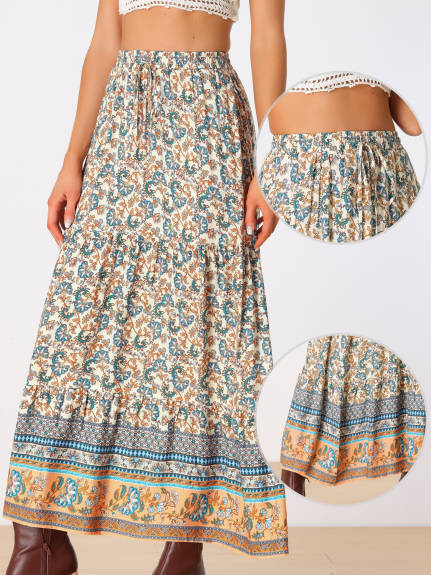 Allegra K - Summer Boho Floral Maxi Skirt