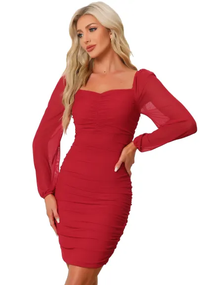 Allegra K - Ruched Mesh Mini Bodycon Dress