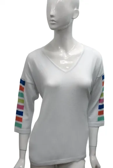 ANGEL - 3/4 Sleeve Stripe V Neck Top