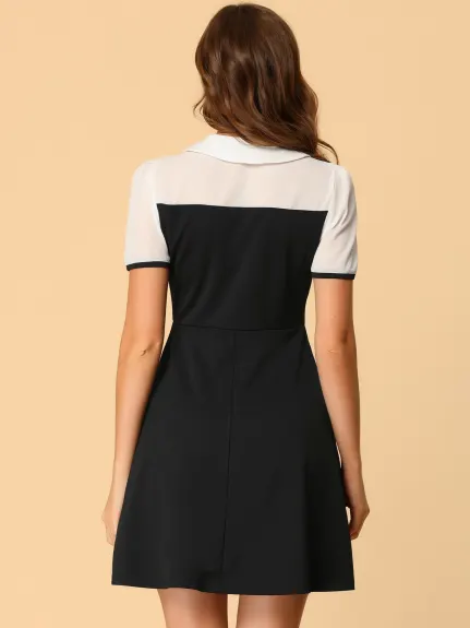 Allegra K- Short Sleeve Contrast Panel Dress