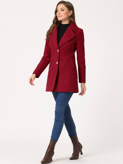 Allegra K- Notched Lapel Button Single Breasted Coat