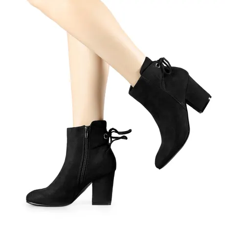 Allegra K- Round Toe Block Heel Zipper Ankle Boots