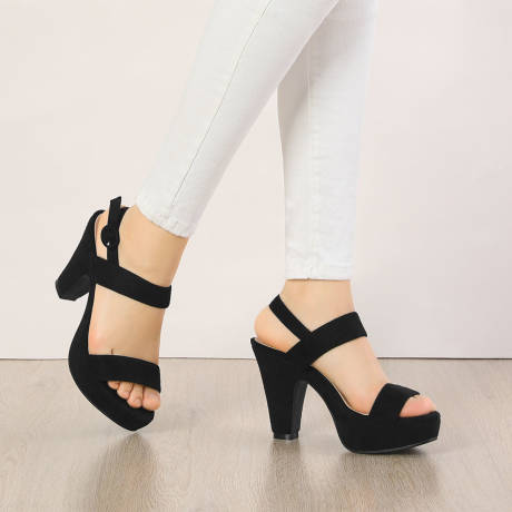 Allegra K- Slingback Suede Platform Chunky Heel Sandals