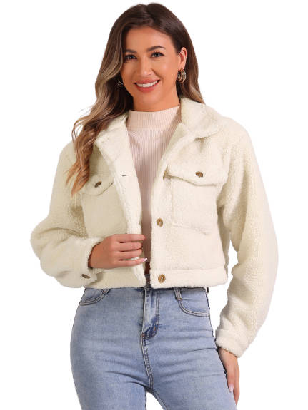 Allegra K - Faux Fur Button Down Short Jacket