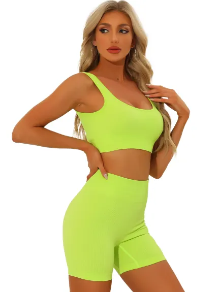 Allegra K- Sports Bra High Waisted Shorts Workout Sets