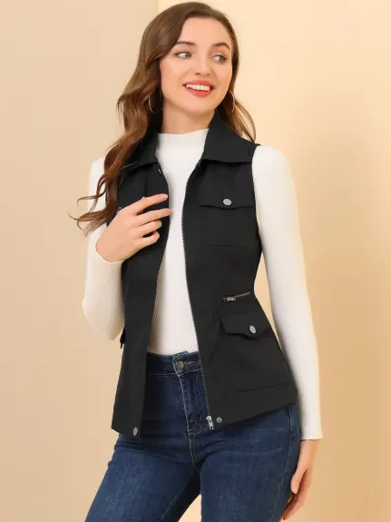 Allegra K- veste zippée avec poches Cargo Utility Vest