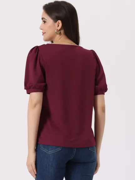 Allegra K - Asymmetrical Neckline Short Sleeve Top