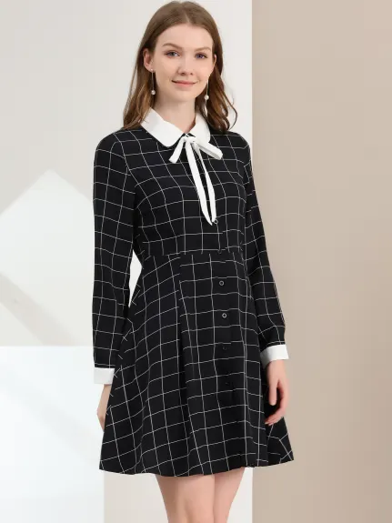 Allegra K- Contrast Color Retro Plaid Dress