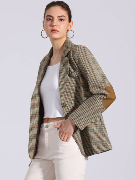 Allegra K - Notched Lapel Button Plaid Blazer Jacket