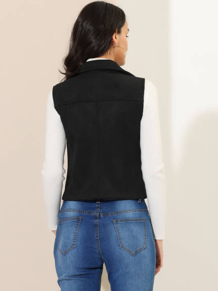 Allegra K - Faux Suede Vest Sleeveless Biker Jacket