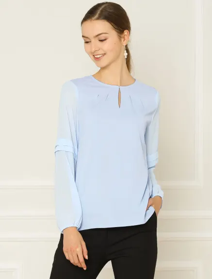 Allegra K- Long Sleeve Keyhole Neck Blouse Top