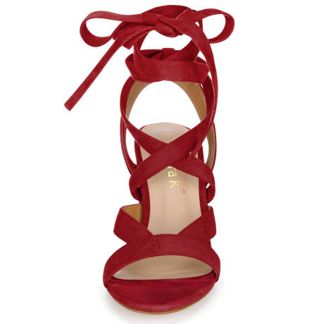 Allegra K- Crisscross Lace up Chunky Heel Sandals