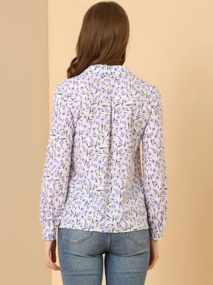 Allegra K- Long Sleeve Printed Button Down Top