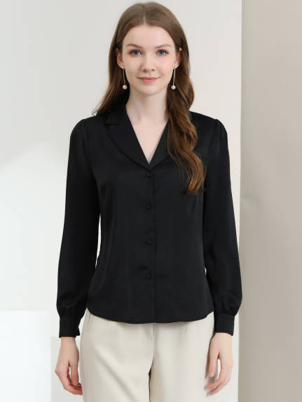 Allegra K- Elegant Long Sleeve Satin Shirt