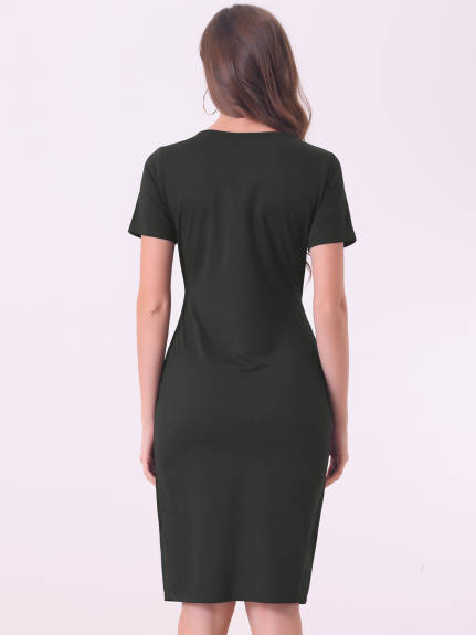 Allegra K - Tie Waist Short Sleeve Work Sheath Dress