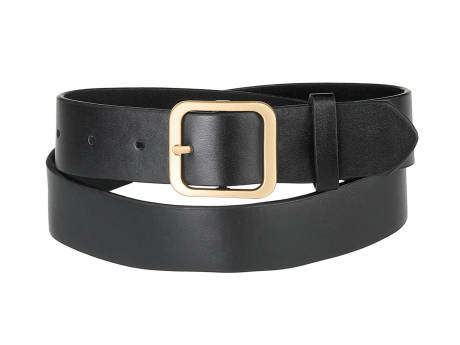 Allegra K- Square Pin Gold Buckle Wide Leather Waist Belt