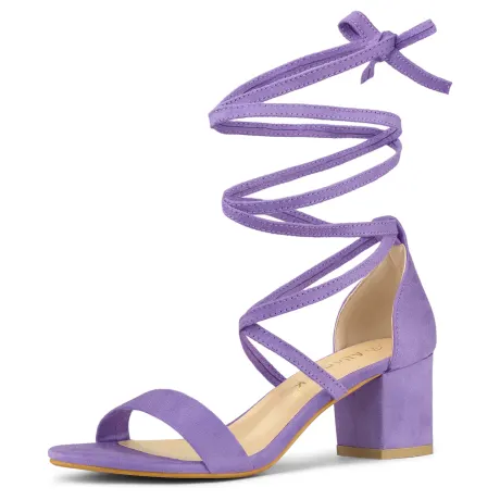 Allegra K- Open Toe Lace up Mid Chunky Heels Sandals