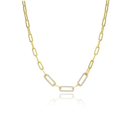 Rachel Glauber 14k Yellow Gold Plated With Cubic Zirconia Elongated Cable Link Chain Necklace