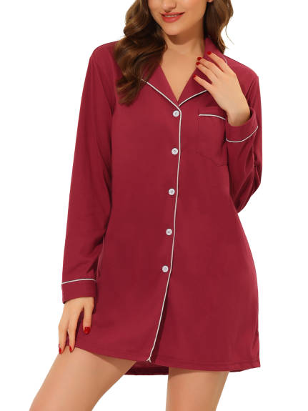 Cheibear - Notched Lapel Button Down Sleepshirt