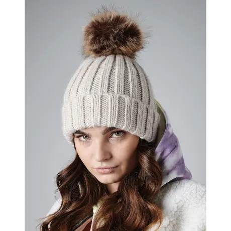 Beechfield - Unisex Fur Pop Pom Chunky Beanie