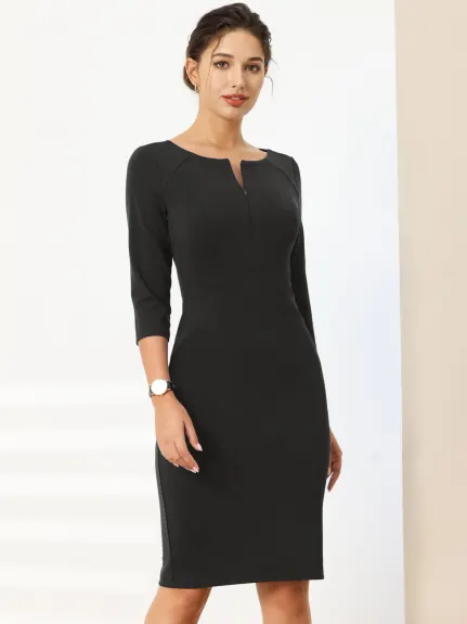 Hobemty- Zipper Neck Pencil Sheath Dress