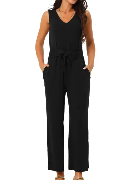 Allegra K - Stretchy Casual Belted Jumpsuit