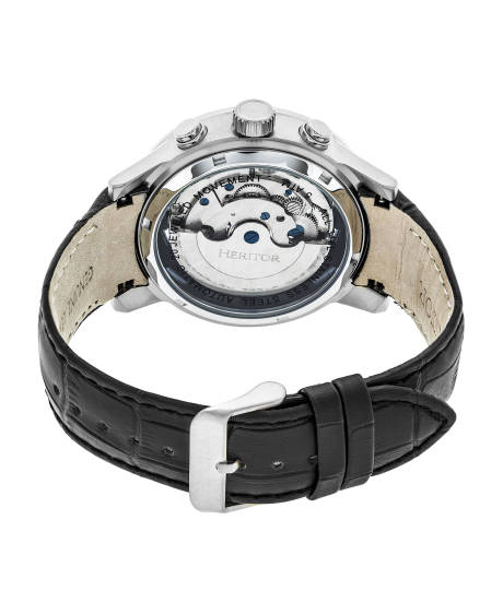 Montre automatique Heritor Hannibal semi-squelette avec bracelet en cuir - Or rose/noir