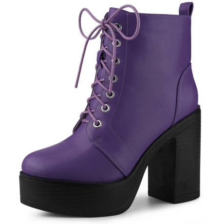 Allegra K - Platform Chunky High Heel Combat Boots