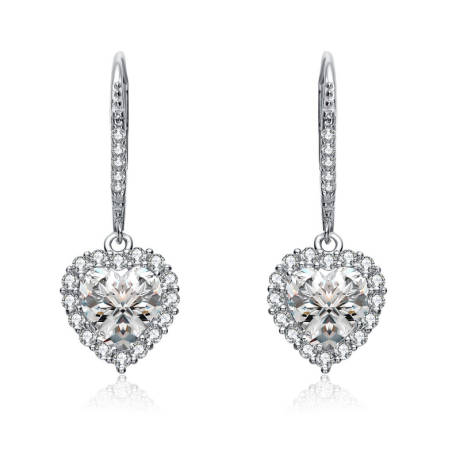 Genevive Sterling Silver with Colored Cubic Zirconia Heart Drop Earrings