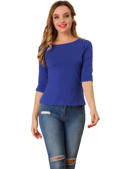 Allegra K- Casual Elbow Sleeves Round Neck Slim Fit Tee