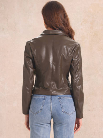 Allegra K - Faux Leather Motorcycle Cropped Jacket