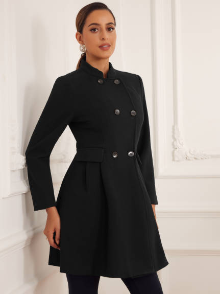 Allegra K - Stand Collar Double Breasted Winter Coat