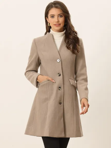 Allegra K- V Neck Single Breasted Long Coat