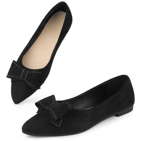 Allegra K - Pointed Toe Bow Slip-on Ballet Flats