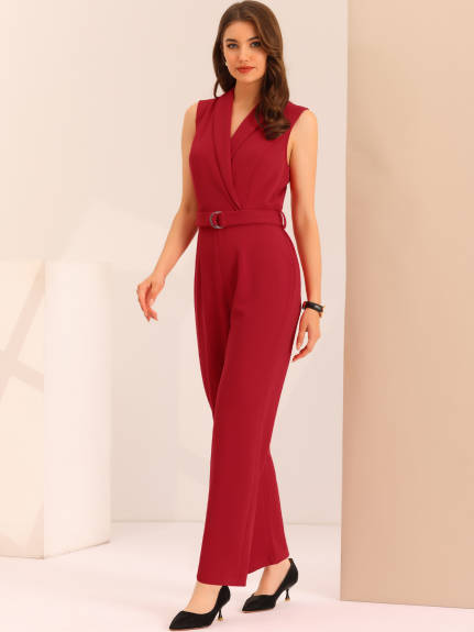 Allegra K - Elegant Sleeveless Belted Jumpsuit